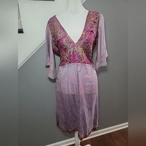 Unique Uttam London Size M/L Dress Purple Pink Paisley Delicate 100% Silk Dress